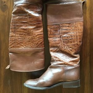 Vintage Bandolino Italian Brown Leather Crocodile/Alligator Riding Boots